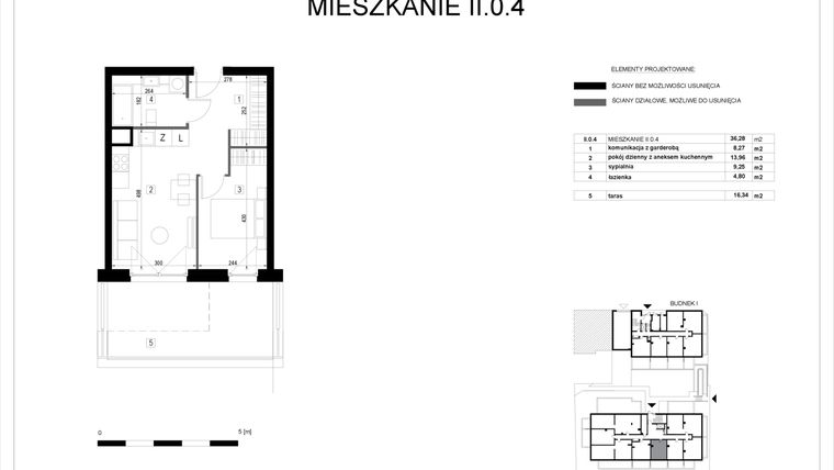 Rzut - Mieszkanie na sprzedaż 2 pokoje o powierzchni 36,28 m² - numer II.0.4 w Pryncypalna 66