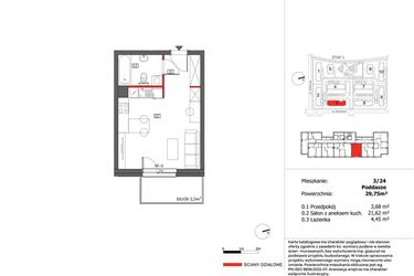 Rzut - Mieszkanie na sprzedaż 1 pokój o powierzchni 29,75 m² - numer 3/24 w Słoneczny Zakątek