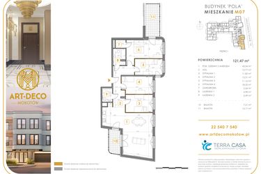 Rzut - Mieszkanie na sprzedaż 5 pokoi o powierzchni 121,47 m² - numer M07 w Art Deco Mokotów Pola