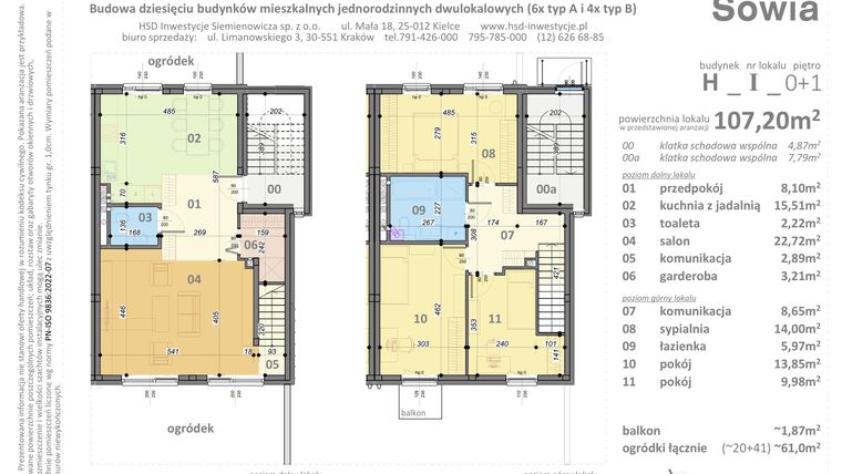 Rzut - Mieszkanie na sprzedaż 5 pokoi o powierzchni 107,2 m² - numer H1 w Sowia