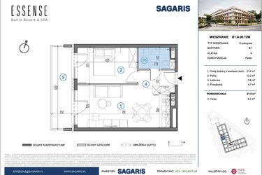 Rzut - Mieszkanie na sprzedaż 2 pokoje o powierzchni 41,9 m² - numer B1.A.00.12M w ESSENSE Baltic Resort&SPA 2