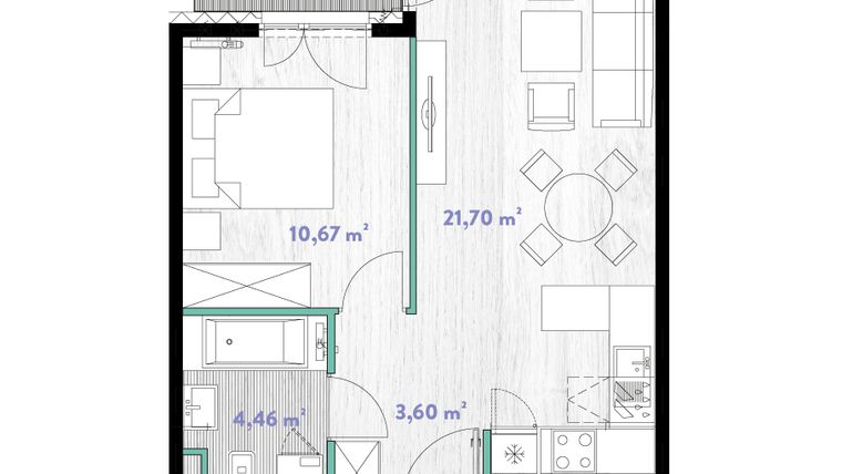Rzut - Mieszkanie na sprzedaż 2 pokoje o powierzchni 40,43 m² - numer A.03.11 w Do Wilgi