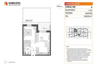 Rzut - Mieszkanie na sprzedaż 2 pokoje o powierzchni 38,09 m² - numer C15.4 w Konstelacja etap VI