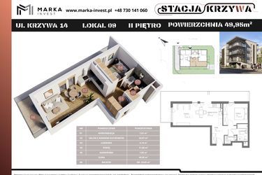 Rzut - Mieszkanie na sprzedaż 2 pokoje o powierzchni 49,95 m² - numer M9 w Stacja Krzywa