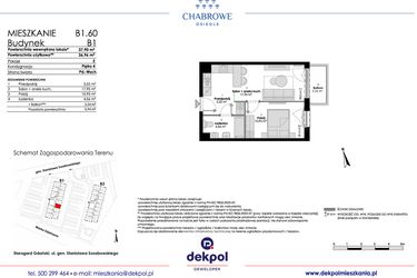 Rzut - Mieszkanie na sprzedaż 2 pokoje o powierzchni 36,96 m² - numer B1.60 w Osiedle Chabrowe