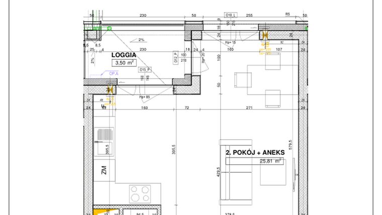 Rzut - Mieszkanie na sprzedaż 1 pokój o powierzchni 37,07 m² - numer B122 w Nowe Centrum Południowe etap IV
