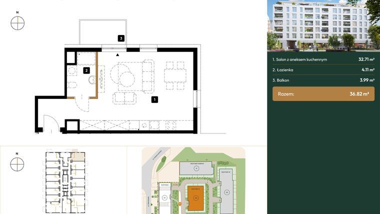 Rzut - Mieszkanie na sprzedaż 1 pokój o powierzchni 36,82 m² - numer B2.5.11 w Wierzbowa 20
