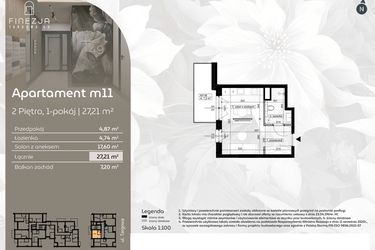 Rzut - Mieszkanie na sprzedaż 1 pokój o powierzchni 27,21 m² - numer M11 w Finezja Targowa 49