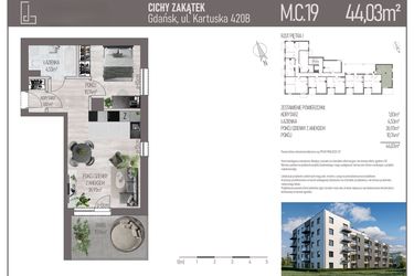 Rzut - Mieszkanie na sprzedaż 2 pokoje o powierzchni 44,03 m² - numer M.C.19 w Cichy Zakątek