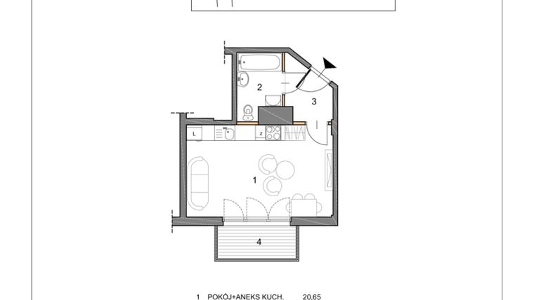 Rzut - Mieszkanie na sprzedaż 1 pokój o powierzchni 28,49 m² - numer 3 w Renesansowa 4/6