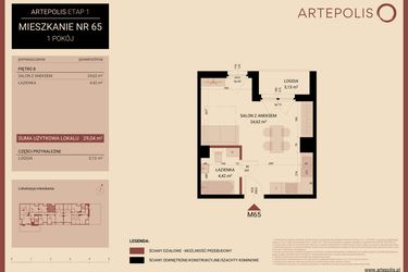 Rzut - Mieszkanie na sprzedaż 1 pokój o powierzchni 29,04 m² - numer 08.MB65 w Artepolis