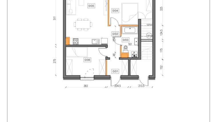 Rzut - Mieszkanie na sprzedaż 3 pokoje o powierzchni 55,6 m² - numer 8 w Małe Wilczyce etap 9