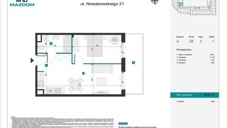 Rzut - Mieszkanie na sprzedaż 2 pokoje o powierzchni 40,8 m² - numer 28 w Błonie Vita