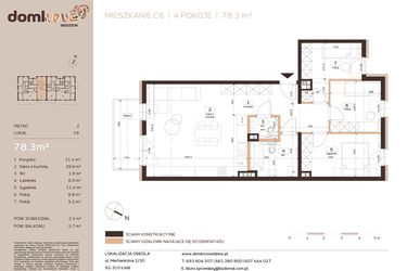 Rzut - Mieszkanie na sprzedaż 4 pokoje o powierzchni 78,3 m² - numer C8 w Domkove Widzew