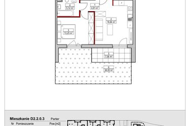 Rzut - Mieszkanie na sprzedaż 2 pokoje o powierzchni 41,82 m² - numer D2.2.0.3 w Nowy Targówek VI