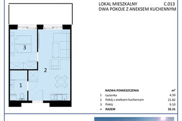 Rzut - Mieszkanie na sprzedaż 2 pokoje o powierzchni 35,31 m² - numer C.013 w Perłowa Przystań - Sianożęty - etap III
