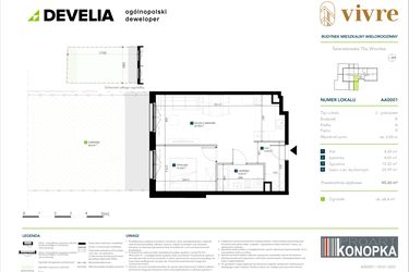 Rzut - Mieszkanie na sprzedaż 2 pokoje o powierzchni 45,26 m² - numer AA0001 w Vivre
