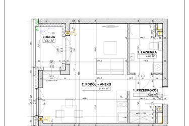 Rzut - Mieszkanie na sprzedaż 1 pokój o powierzchni 31,1 m² - numer B43 w Nowe Centrum Południowe etap IV