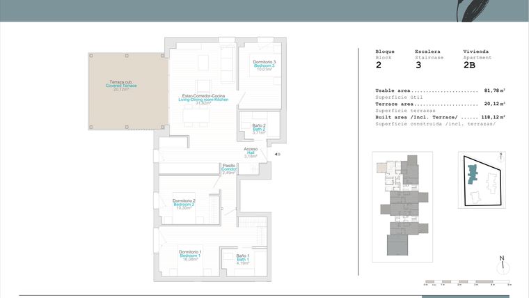 Rzut - Mieszkanie na sprzedaż 3 pokoje o powierzchni 81,78 m² - numer 2.2B w Talasa Caelus I