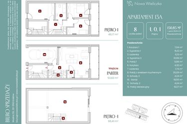 Rzut - Mieszkanie na sprzedaż 8 pokoi o powierzchni 150,85 m² - numer 13A w Nowa Wieliczka