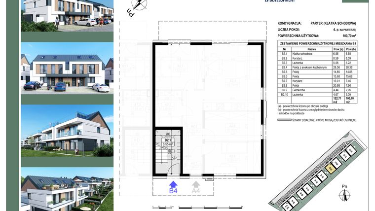 Rzut - Mieszkanie na sprzedaż 4 pokoje o powierzchni 100,7 m² - numer B4 w Apartamenty Zalesie