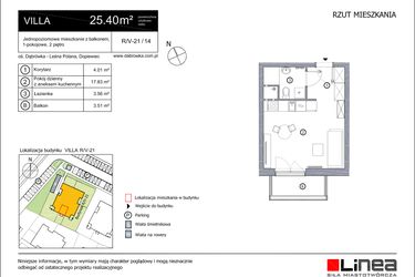 Rzut - Mieszkanie na sprzedaż 1 pokój o powierzchni 25,4 m² - numer R_V-21_14 w os. Dąbrówka – Leśna Polana