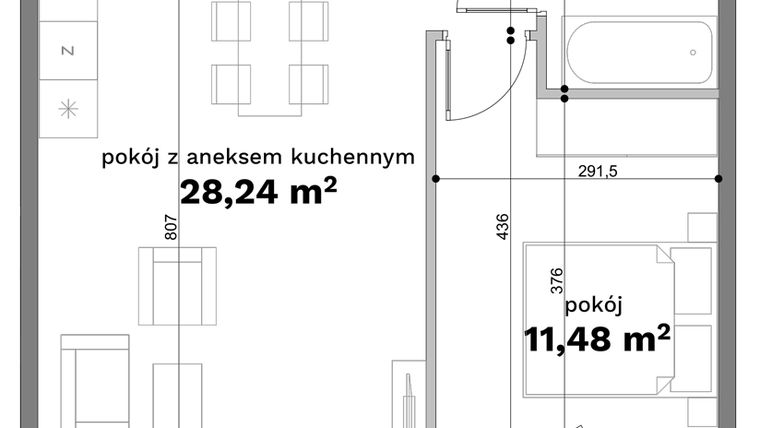 Rzut - Mieszkanie na sprzedaż 2 pokoje o powierzchni 50,62 m² - numer C1-18 w Forma Otwarta etap C