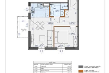Rzut - Mieszkanie na sprzedaż 2 pokoje o powierzchni 40,93 m² - numer 27 w Osiedle Zycha