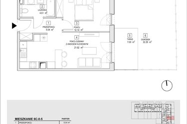 Rzut - Mieszkanie na sprzedaż 2 pokoje o powierzchni 43,41 m² - numer 6C-0-5 w Naramowice Odnova II