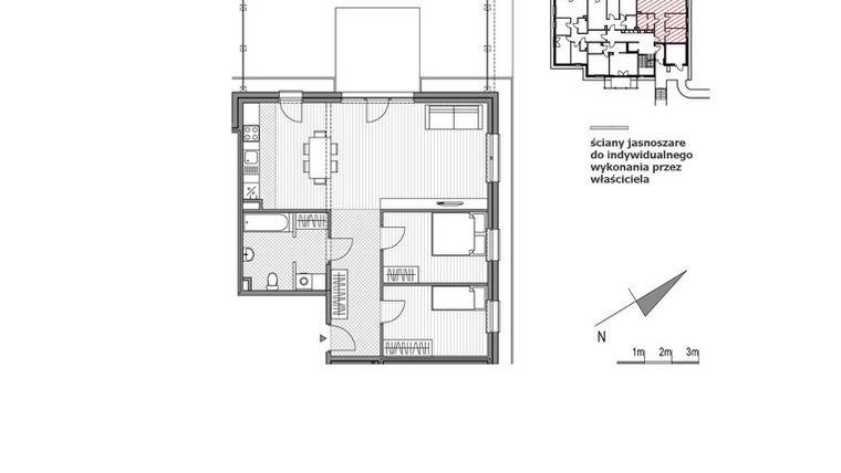 Rzut - Mieszkanie na sprzedaż 3 pokoje o powierzchni 72,73 m² - numer 1.1-4 w Stawowa