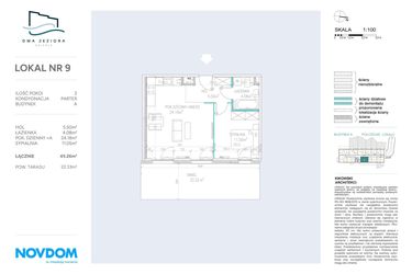 Rzut - Mieszkanie na sprzedaż 2 pokoje o powierzchni 45,26 m² - numer A.9 w Dwa Jeziora