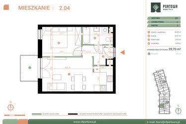 Rzut - Mieszkanie na sprzedaż 2 pokoje o powierzchni 39,7 m² - numer M.02.04 w Casa Feliz Portowa II