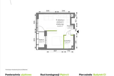 Rzut - Mieszkanie na sprzedaż 1 pokój o powierzchni 33,35 m² - numer C1/00/07 w WUWA Vita