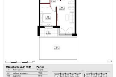 Rzut - Mieszkanie na sprzedaż 2 pokoje o powierzchni 43,81 m² - numer A01.0.01 w Skwer Witosa