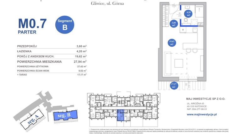 Rzut - Mieszkanie na sprzedaż 1 pokój o powierzchni 27,42 m² - numer M0.7 w Osiedle Majowe 2.0