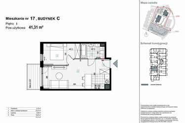 Rzut - Mieszkanie na sprzedaż 2 pokoje o powierzchni 41,31 m² - numer C.M17 w Apartamenty Kopernika