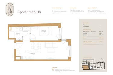 Rzut - Mieszkanie na sprzedaż 2 pokoje o powierzchni 42,23 m² - numer A18 w Lelewela 9