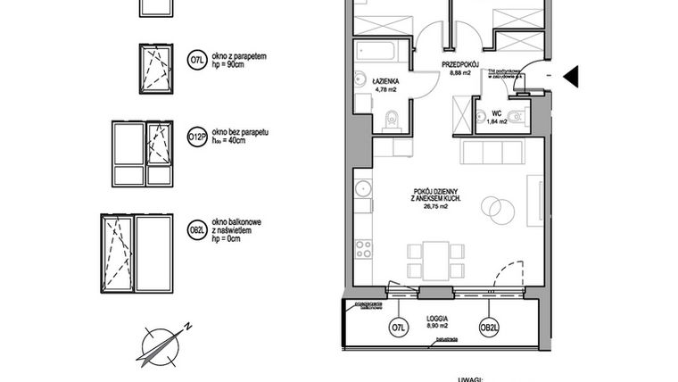 Rzut - Mieszkanie na sprzedaż 3 pokoje o powierzchni 64,04 m² - numer D.1.4.6 w Rumia Centralna
