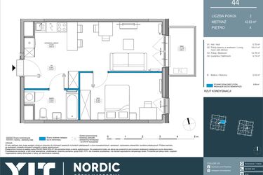 Rzut - Mieszkanie na sprzedaż 2 pokoje o powierzchni 42,63 m² - numer 44 w Nordic Górka Narodowa