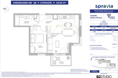 Rzut - Mieszkanie na sprzedaż 2 pokoje o powierzchni 42,53 m² - numer 122/38 w Dobre Strony