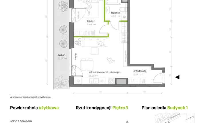 Rzut - Mieszkanie na sprzedaż 2 pokoje o powierzchni 46,53 m² - numer 1.03.M43 w Morska Vita