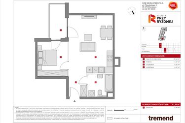 Rzut - Mieszkanie na sprzedaż 2 pokoje o powierzchni 47,56 m² - numer E.80 w Osiedle Przy Ryżowej etap II
