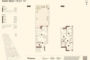 Rzut - Mieszkanie na sprzedaż 4 pokoje o powierzchni 75,07 m² - numer 03.2 w Bukowa
