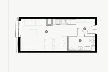Rzut - Mieszkanie na sprzedaż 1 pokój o powierzchni 26,34 m² - numer I.4.9 w Tuwima Apartments