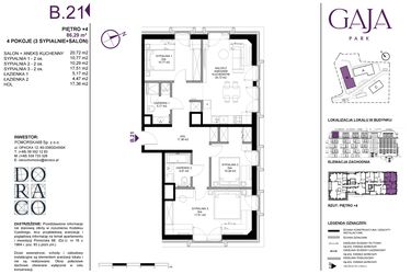 Rzut - Mieszkanie na sprzedaż 4 pokoje o powierzchni 86,29 m² - numer B.21 w Gaja Park