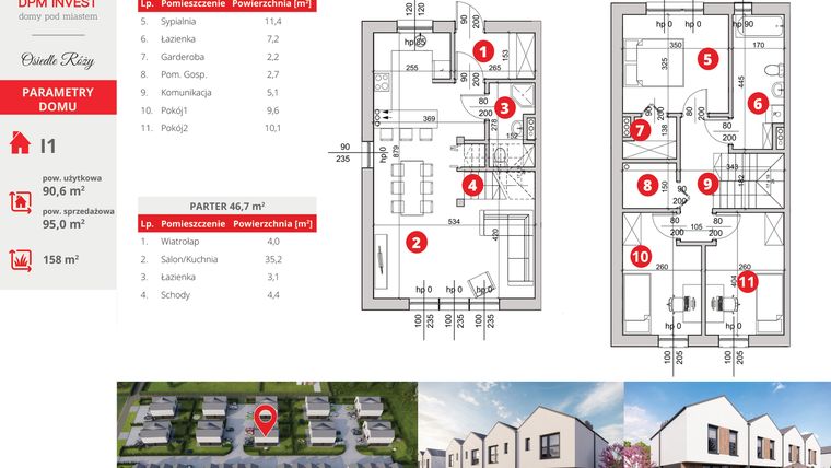 Rzut - Dom na sprzedaż 4 pokoje o powierzchni 95 m² - numer I1 w Rose Park etap IV