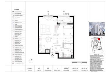 Rzut - Mieszkanie na sprzedaż 1 pokój o powierzchni 46,84 m² - numer 63 w Biała Kamienica