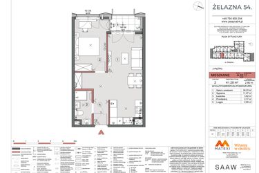 Rzut - Mieszkanie na sprzedaż 2 pokoje o powierzchni 41,28 m² - numer A.02.11 w Żelazna 54