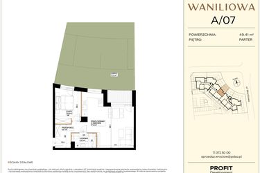 Rzut - Mieszkanie na sprzedaż 2 pokoje o powierzchni 49,41 m² - numer WA2/A/07 w Waniliowa