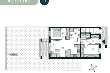 Rzut - Mieszkanie na sprzedaż 3 pokoje o powierzchni 59,84 m² - numer Q1 w Aleja Wiśniowa Pogórze